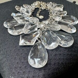 Vintage Graziano‎ Silvertone Faceted Lucite Statement Bib Necklace Layered Chain